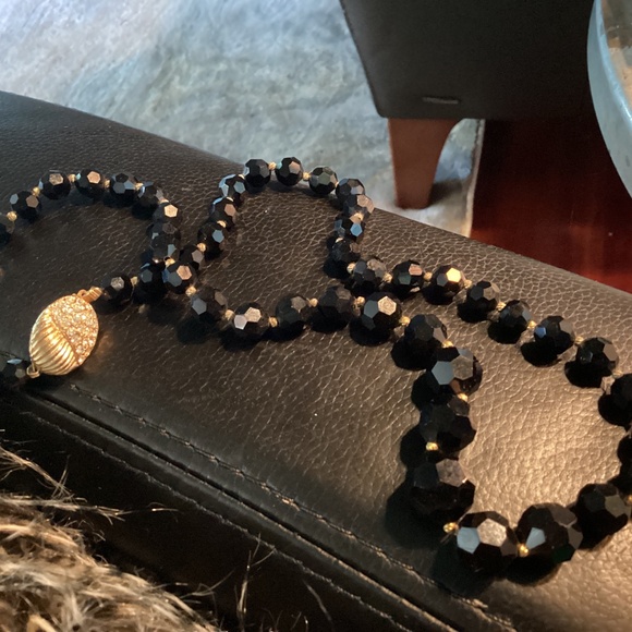 Vintage Czech Jet Crystal Beads / RHINESTONE CLASP  Necklace  mom’s collection - Picture 10 of 11